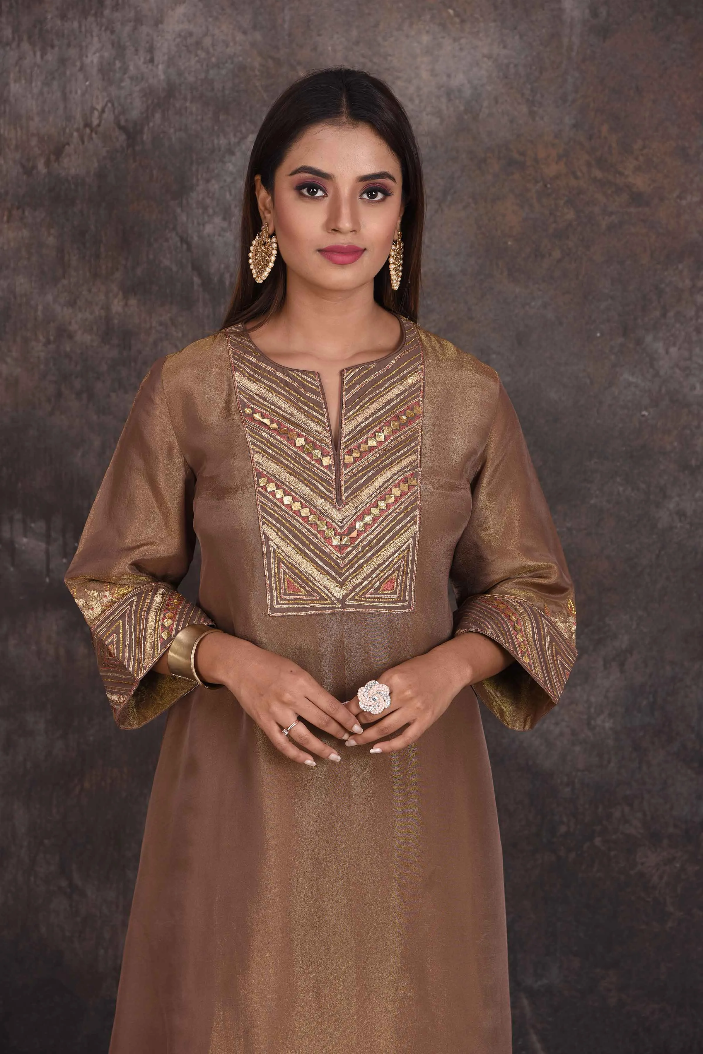 503345 Brown Embroidered Salwar Suit