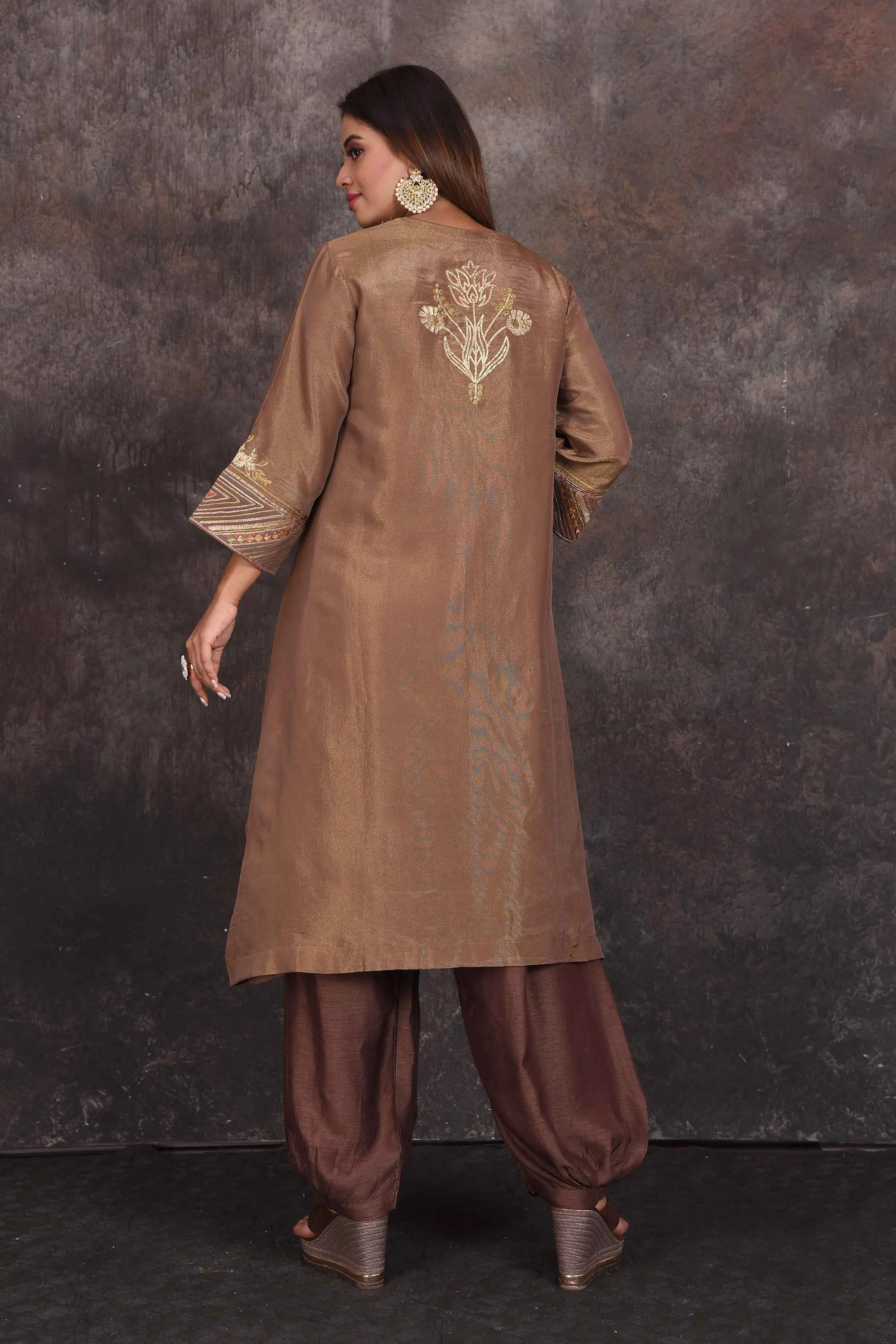 503345 Brown Embroidered Salwar Suit