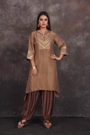 503345 Brown Embroidered Salwar Suit