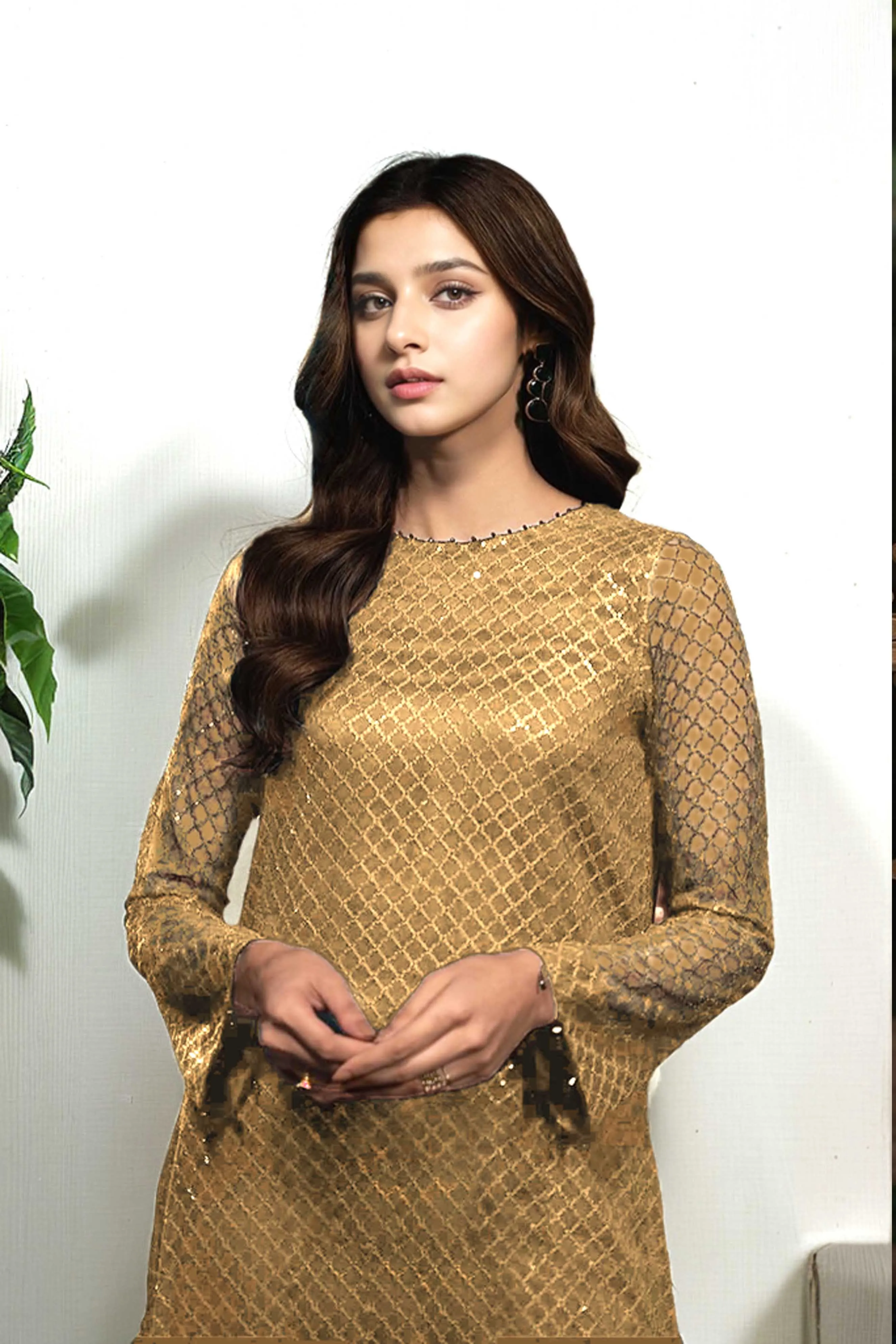 Aella: Golden Color Luxury Long Dress  - 467