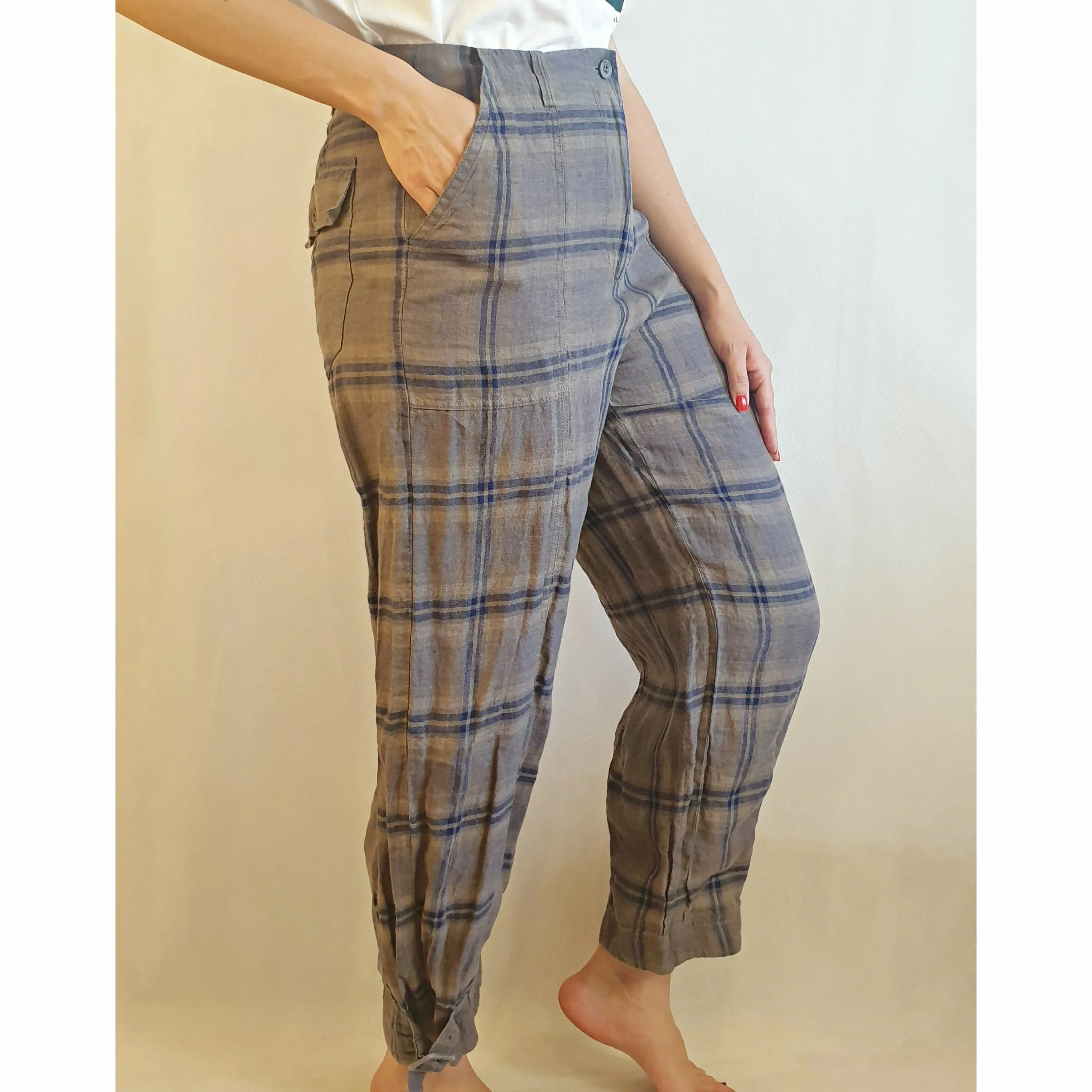 Alpha 60 second hand grey and blue plaid pants size S (best fits 10)