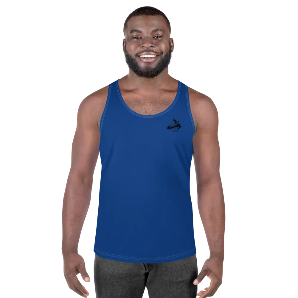 Athletic Apparatus Blue 2 Black logo White stitch Unisex Tank Top