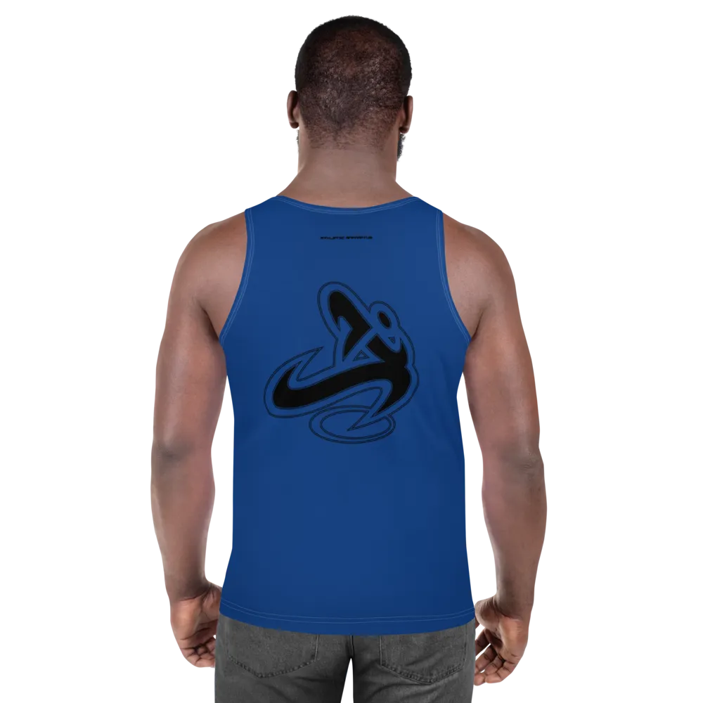 Athletic Apparatus Blue 2 Black logo White stitch Unisex Tank Top