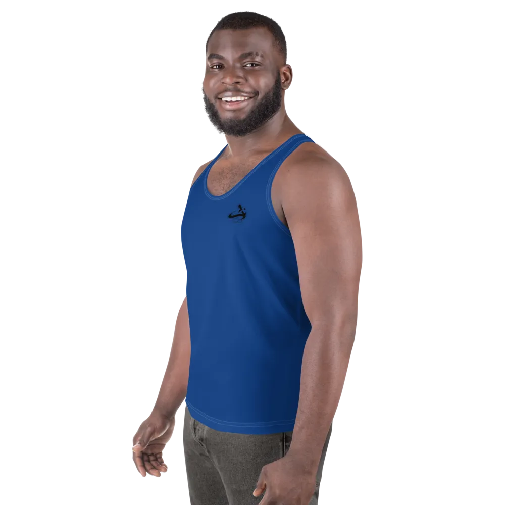 Athletic Apparatus Blue 2 Black logo White stitch Unisex Tank Top