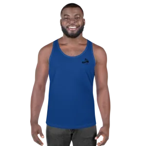Athletic Apparatus Blue 2 Black logo White stitch Unisex Tank Top