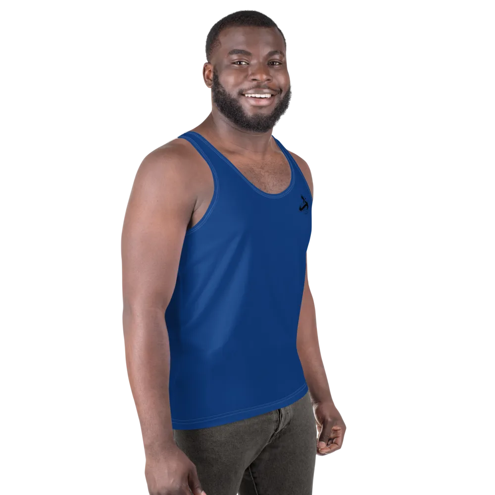 Athletic Apparatus Blue 2 Black logo White stitch Unisex Tank Top