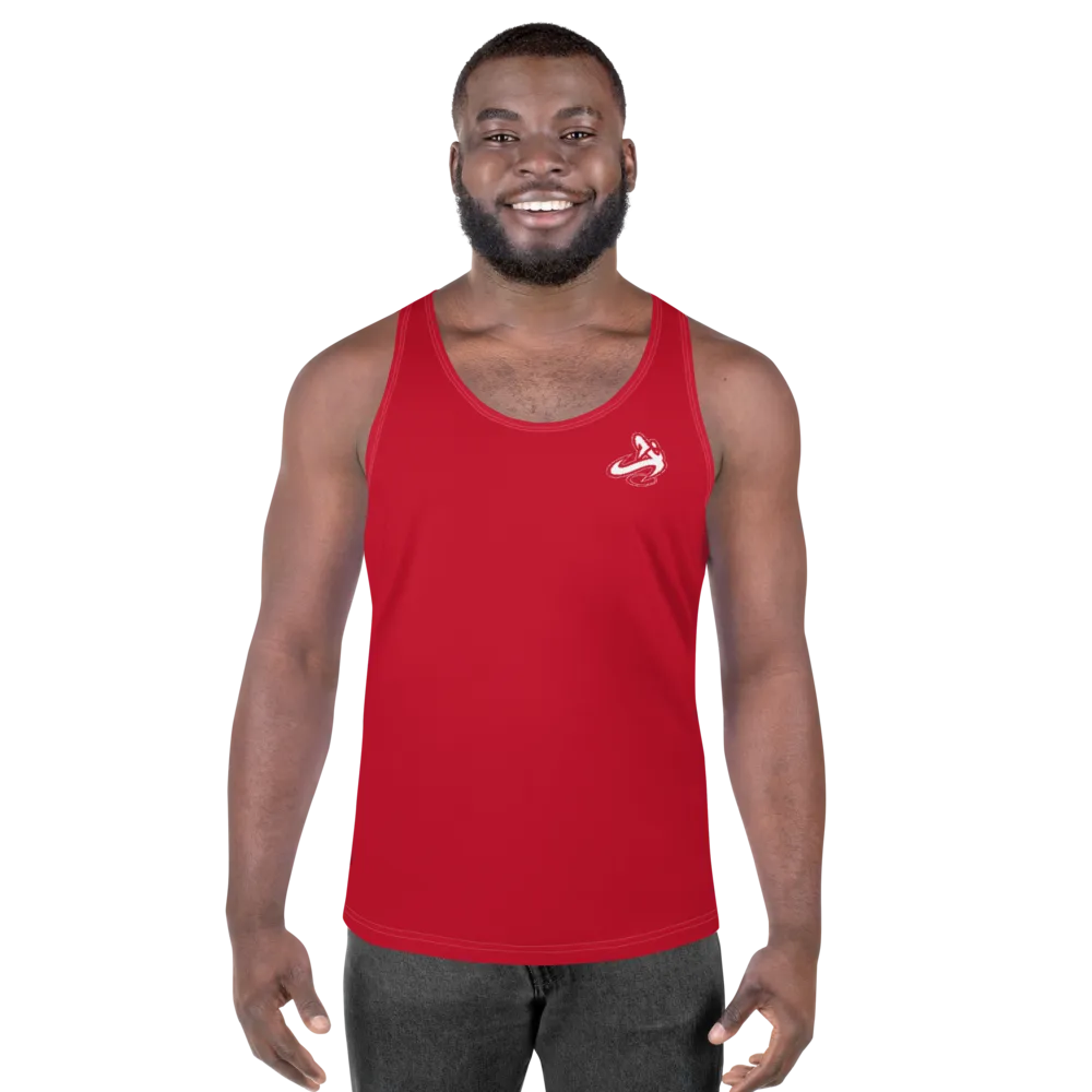 Athletic Apparatus Red White logo White stitch Unisex Tank Top
