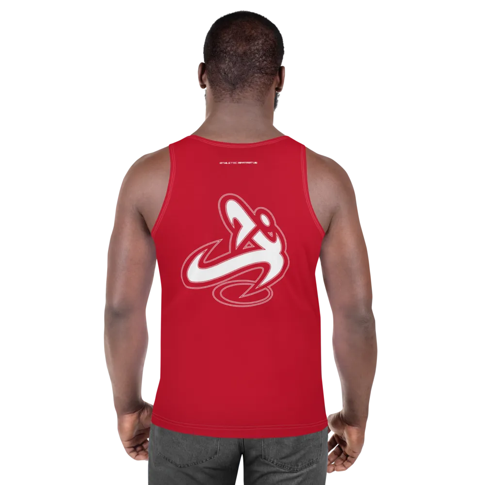Athletic Apparatus Red White logo White stitch Unisex Tank Top
