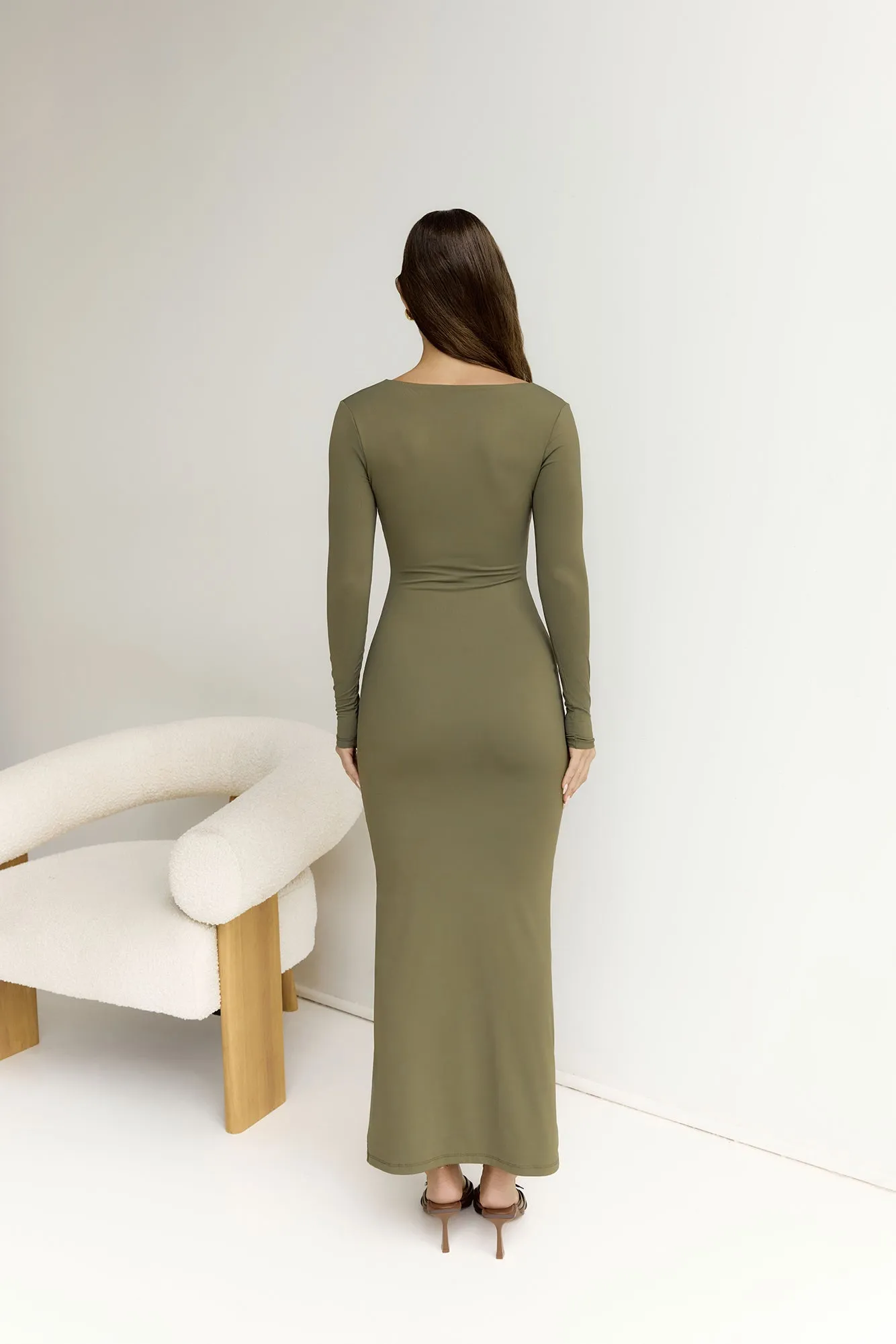BASE Embrace Shape Long Sleeve Maxi Dress Army