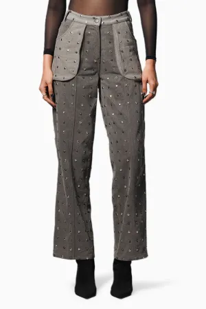 Black Washed Denim Studded Pants