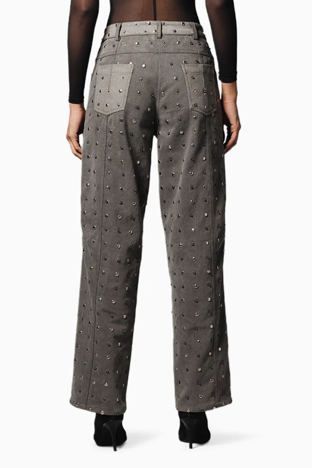 Black Washed Denim Studded Pants