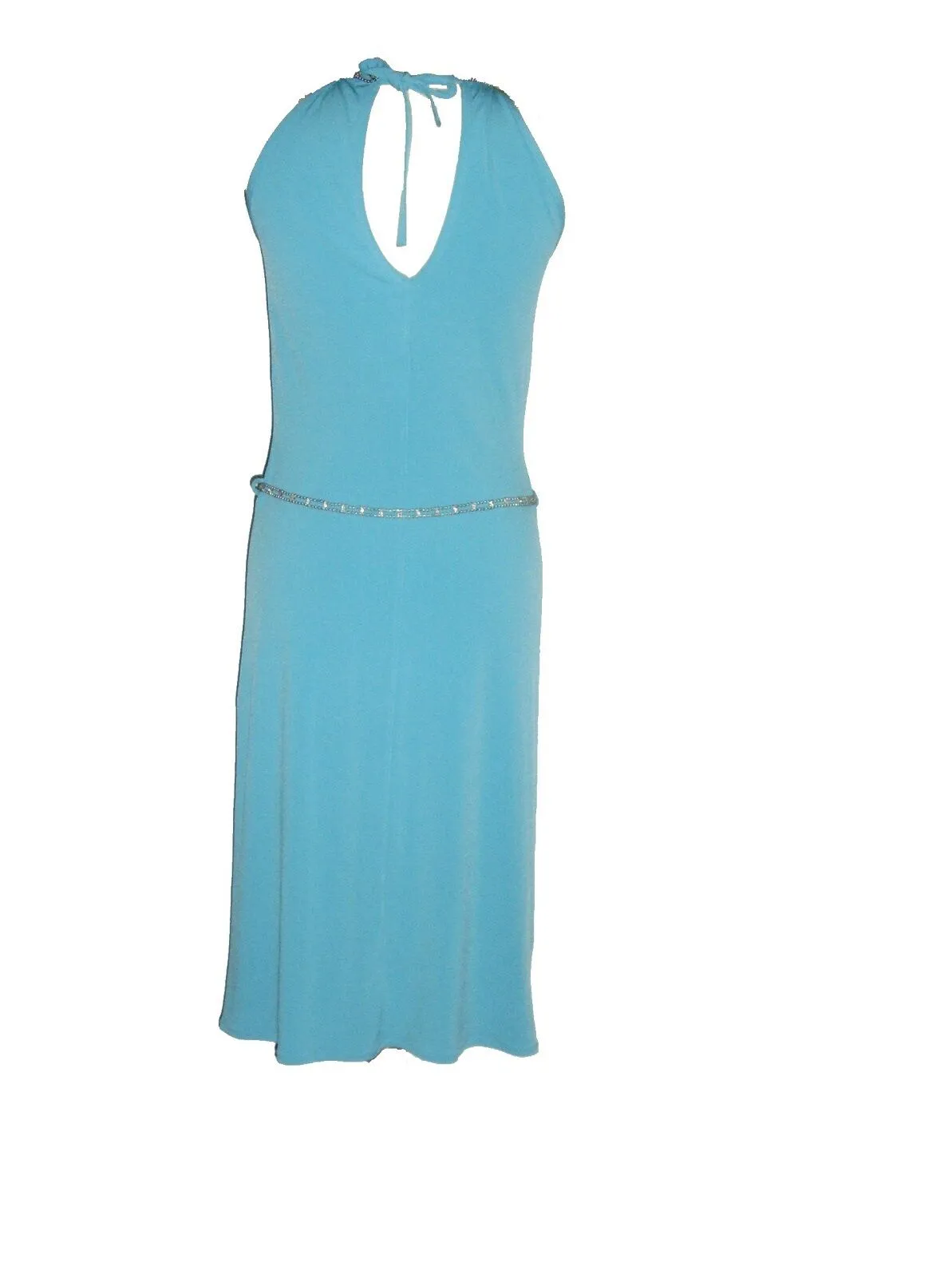 Blue Stylish Diamante Neck Sleeveless Dress