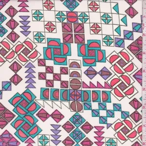 Champagne Pink Multi Geo Block Crepe Georgette Fabric