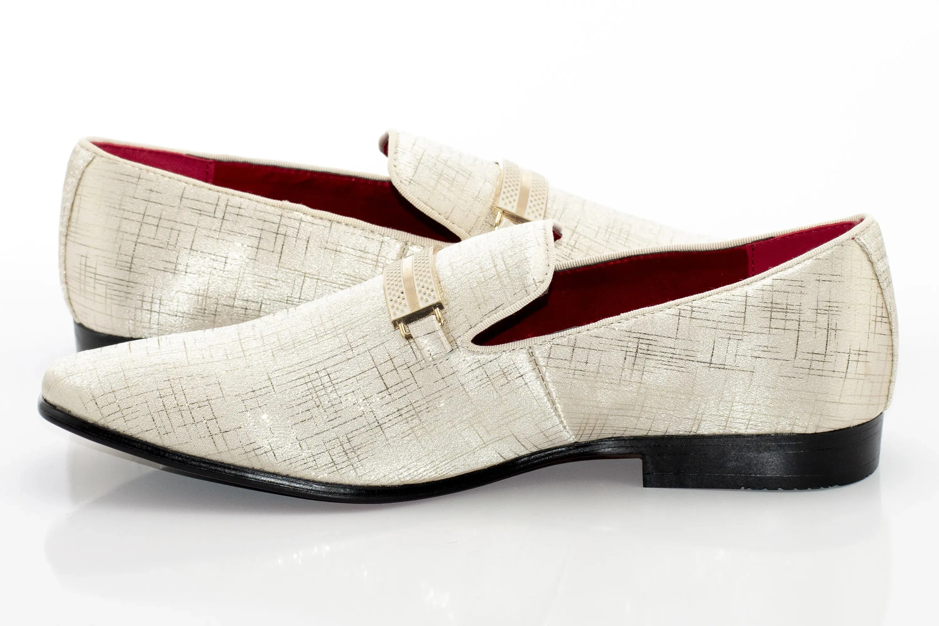 Champagne Textured Loafer With Rectangular Bit