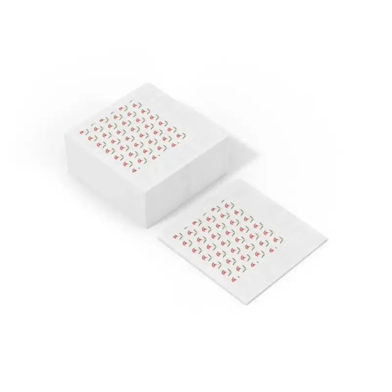 Chic Black Napkins Set with Red Flowers