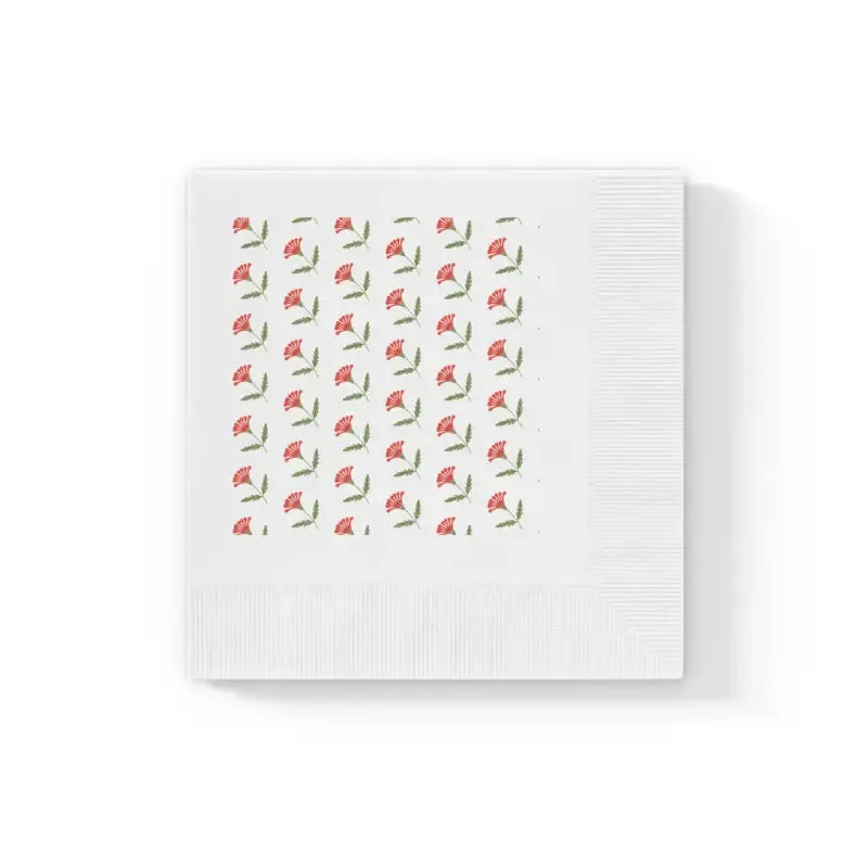 Chic Black Napkins Set with Red Flowers