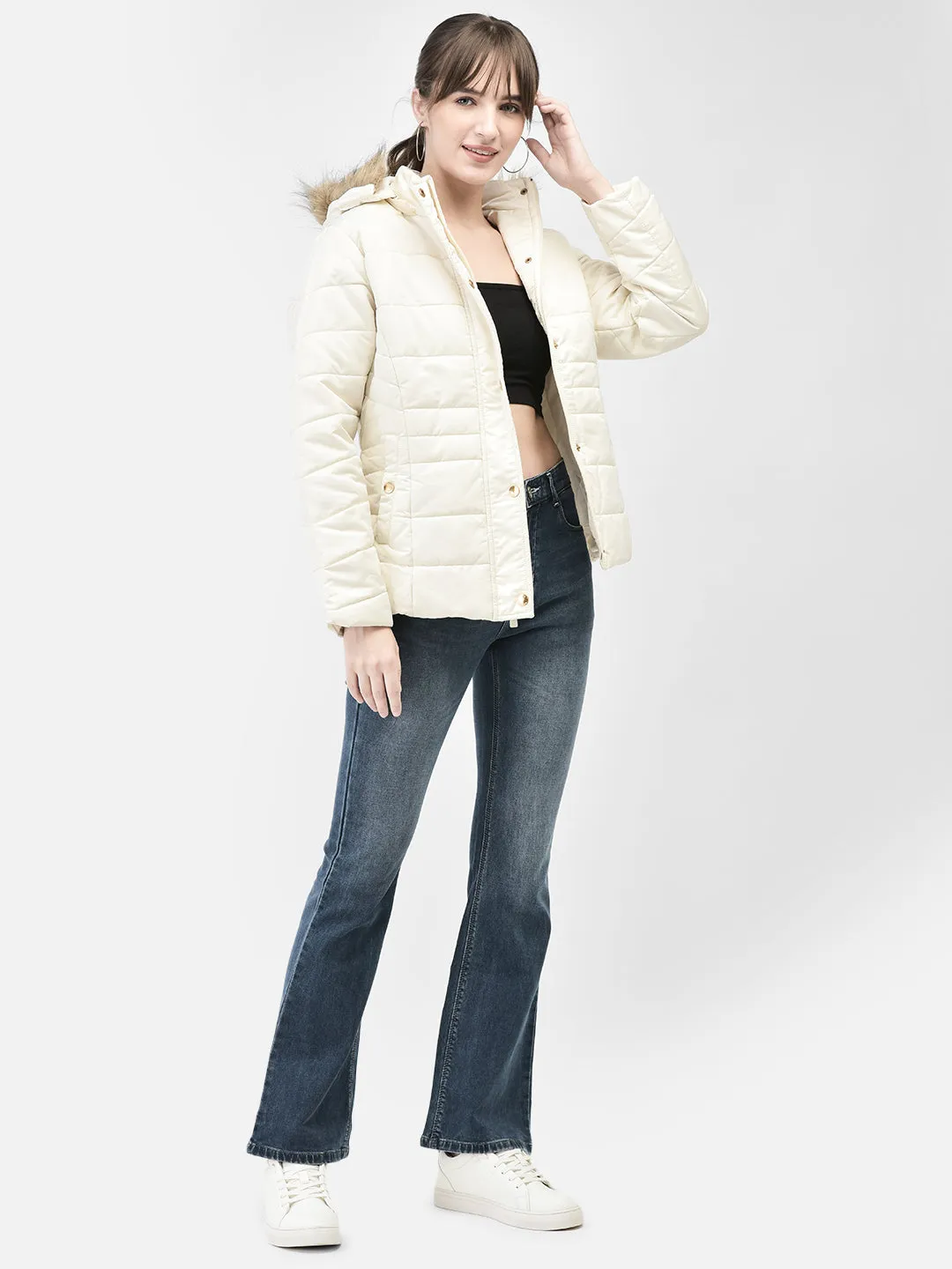 Cream Hooded Puffer Jacket