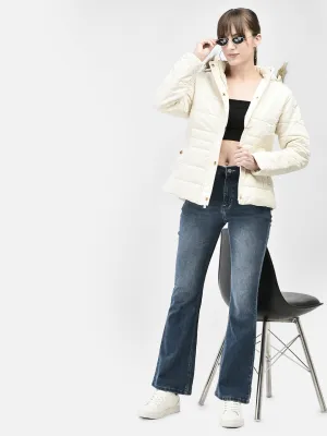 Cream Hooded Puffer Jacket