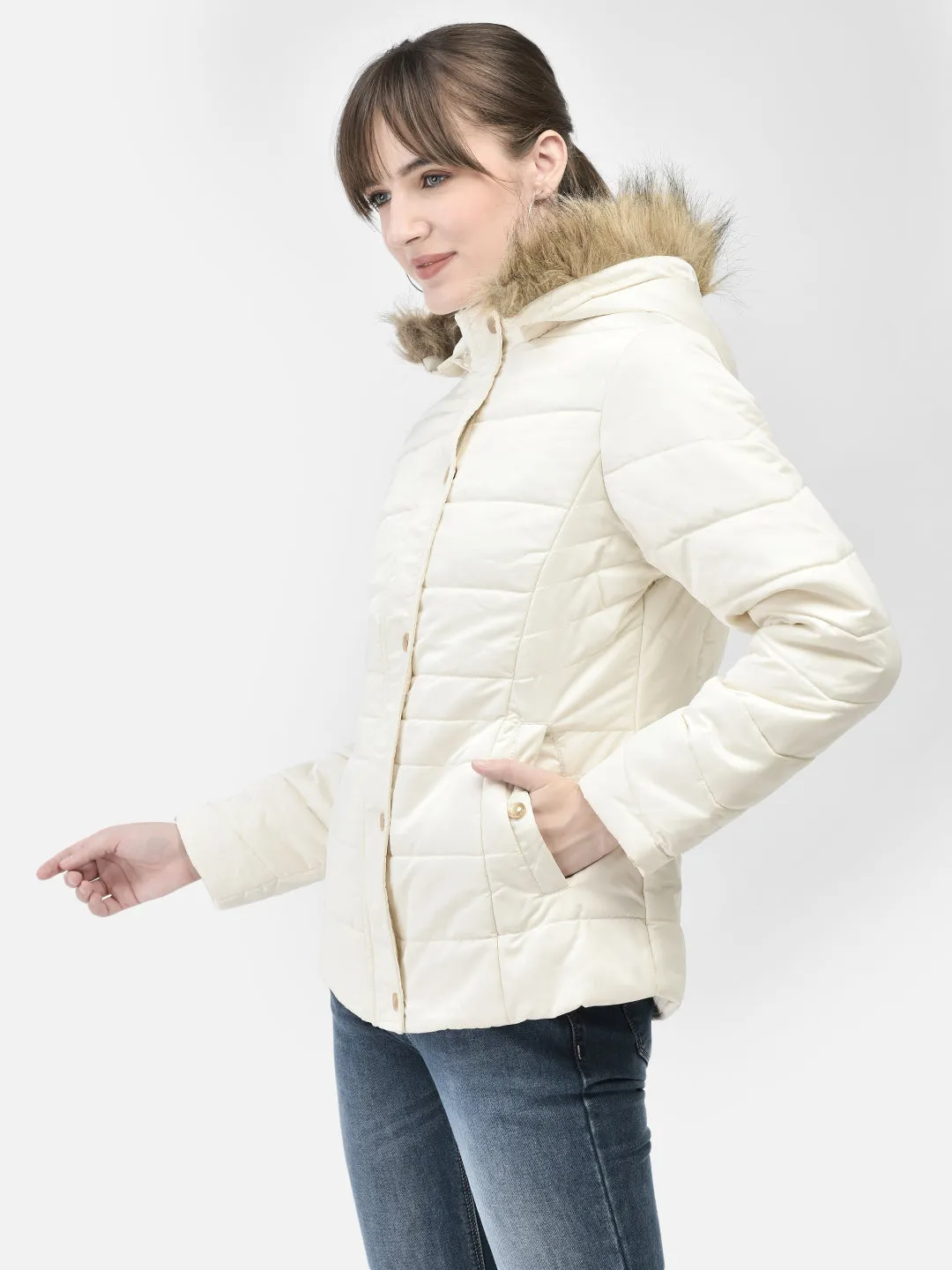 Cream Hooded Puffer Jacket