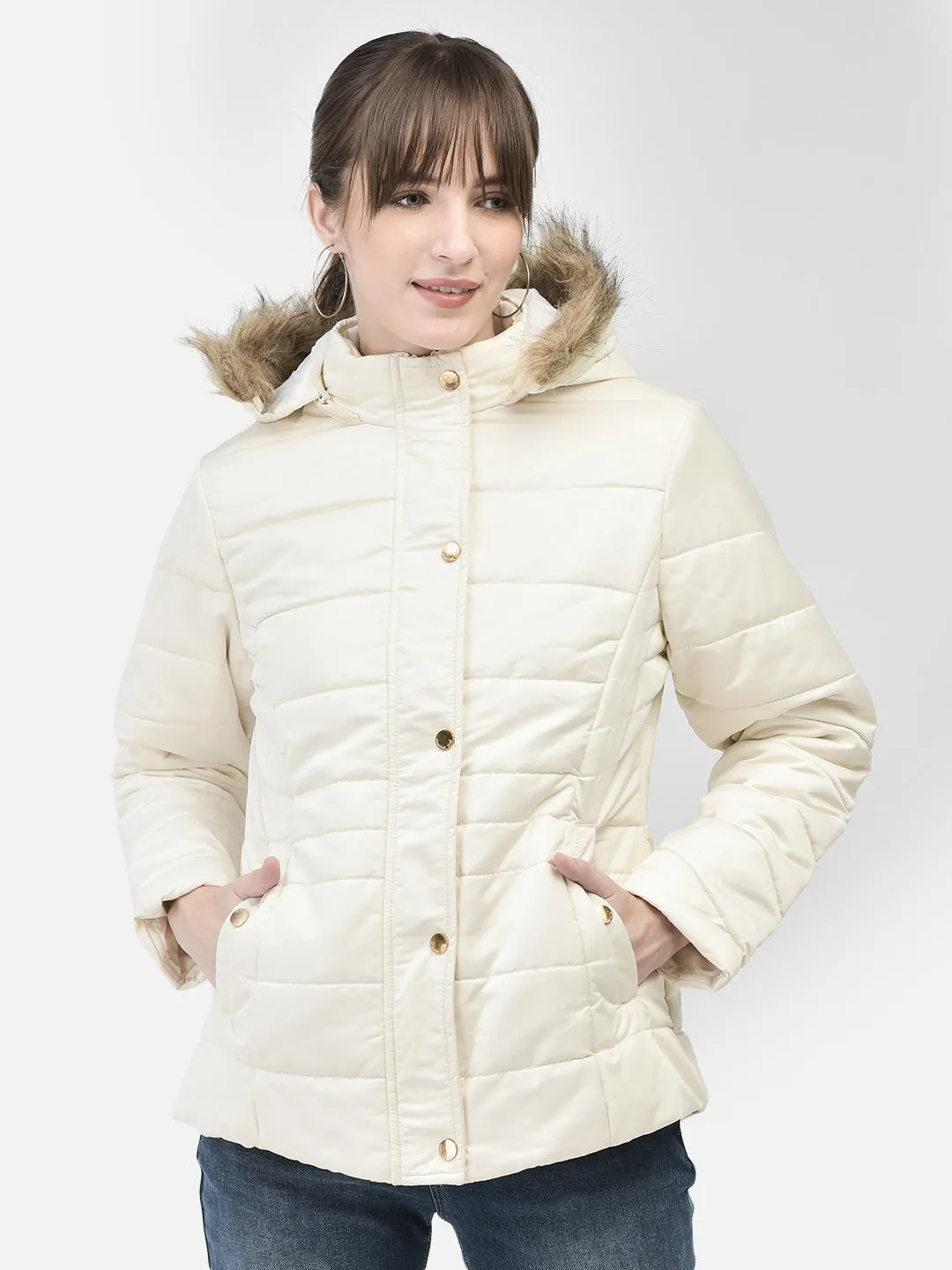 Cream Hooded Puffer Jacket