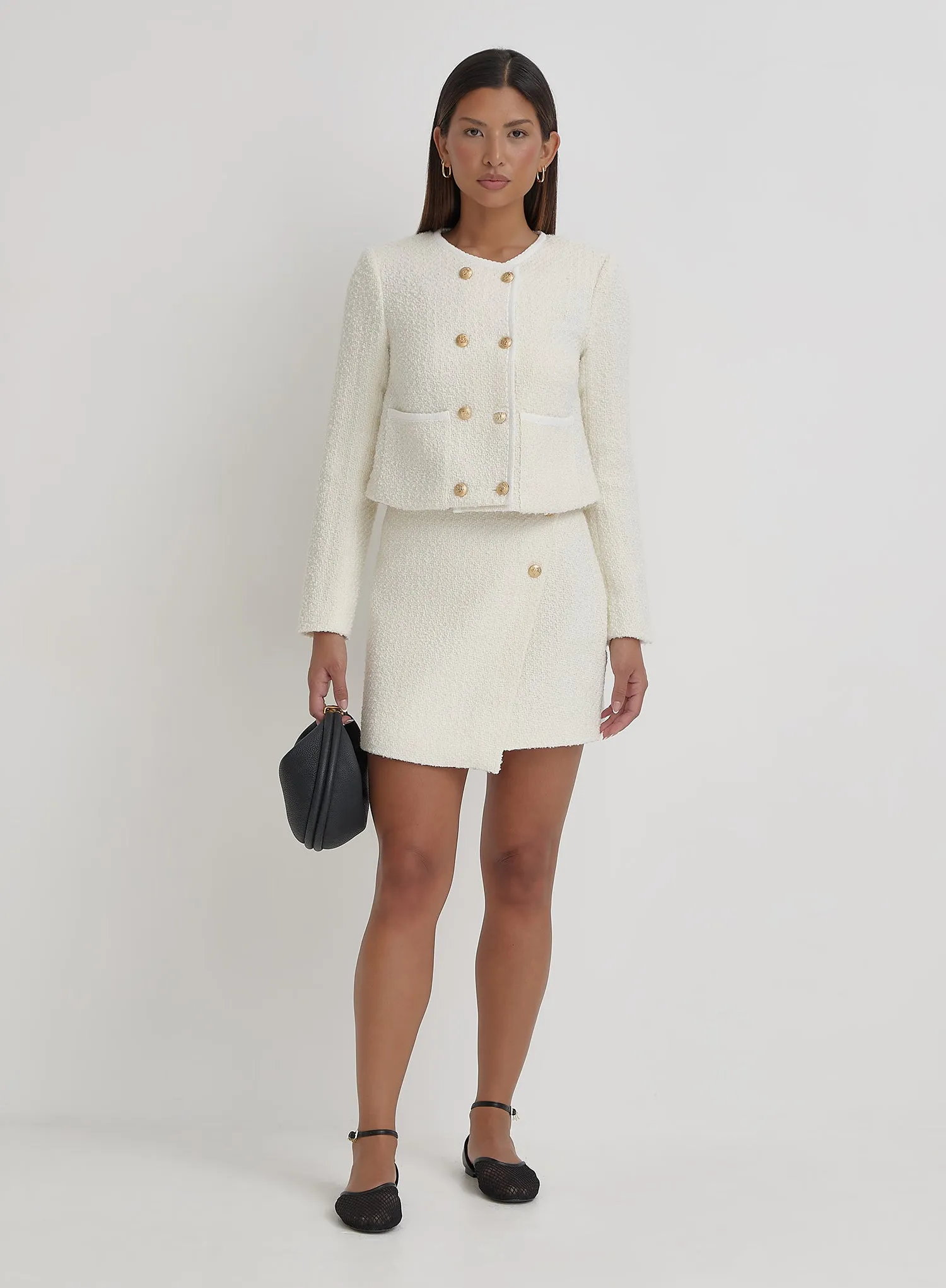 Cream Tweed Wool Jacket- Layana