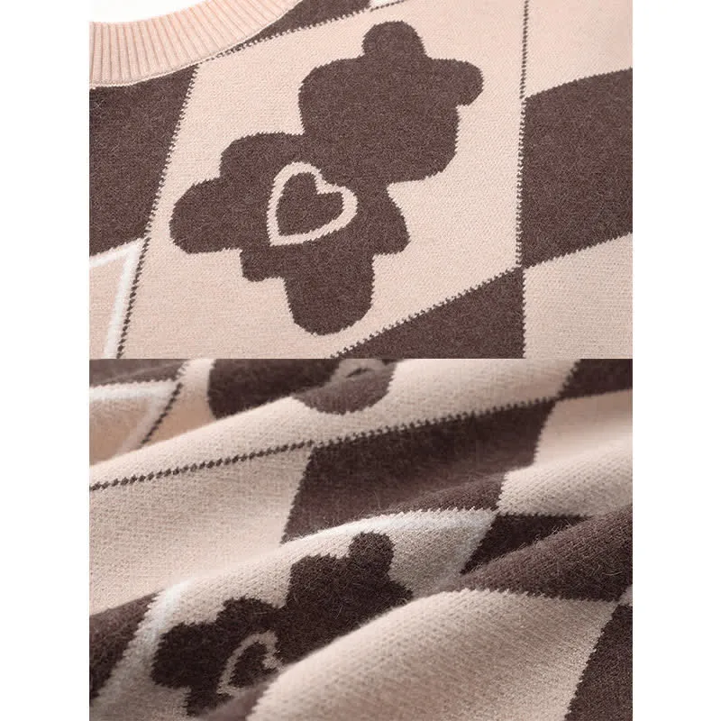 Cute Bear Print Vest Lapel Shirt High Waist Suit Pants