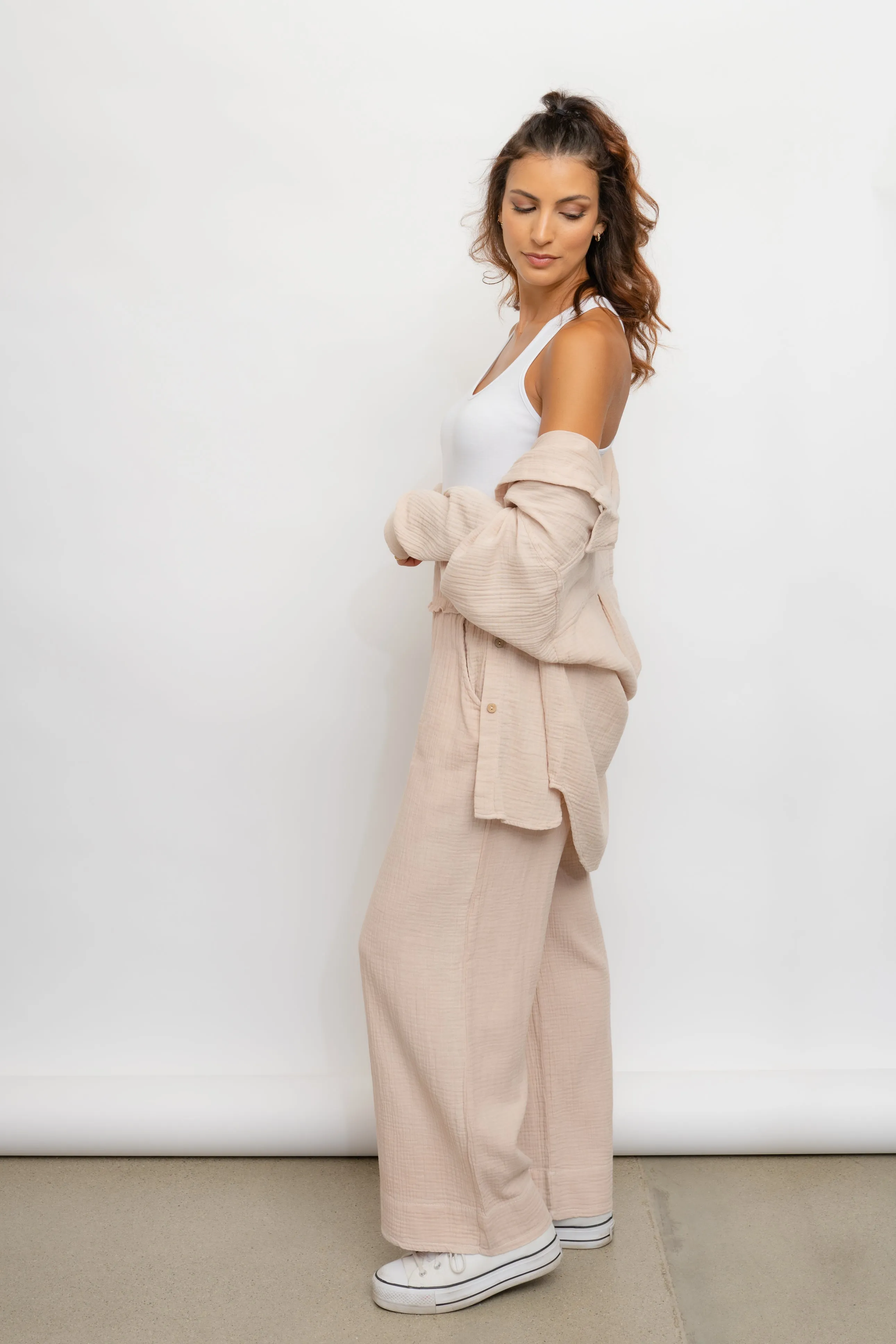 Dahlia Tan Wide Leg Pants