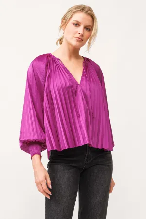 DELETTA PLEATED SATIN RUCHED CUFF TOP DAHILA MAUVE