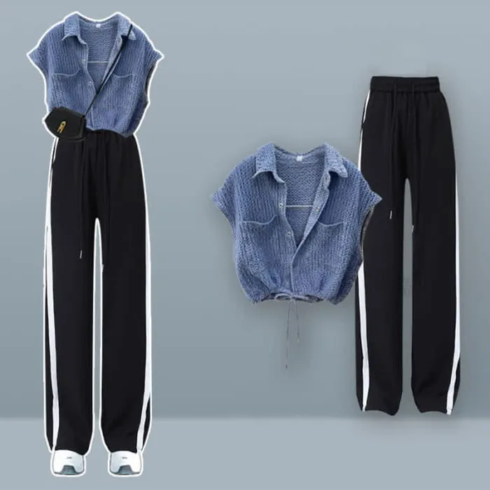 Denim Top Casual Pocketed Cargo Pants