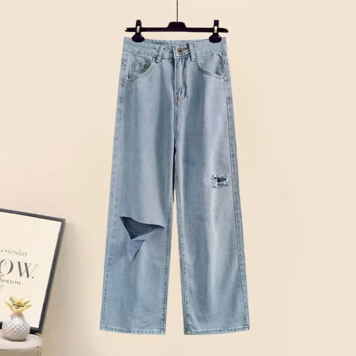 Denim Top Casual Pocketed Cargo Pants