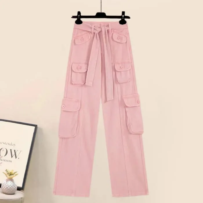 Denim Top Casual Pocketed Cargo Pants