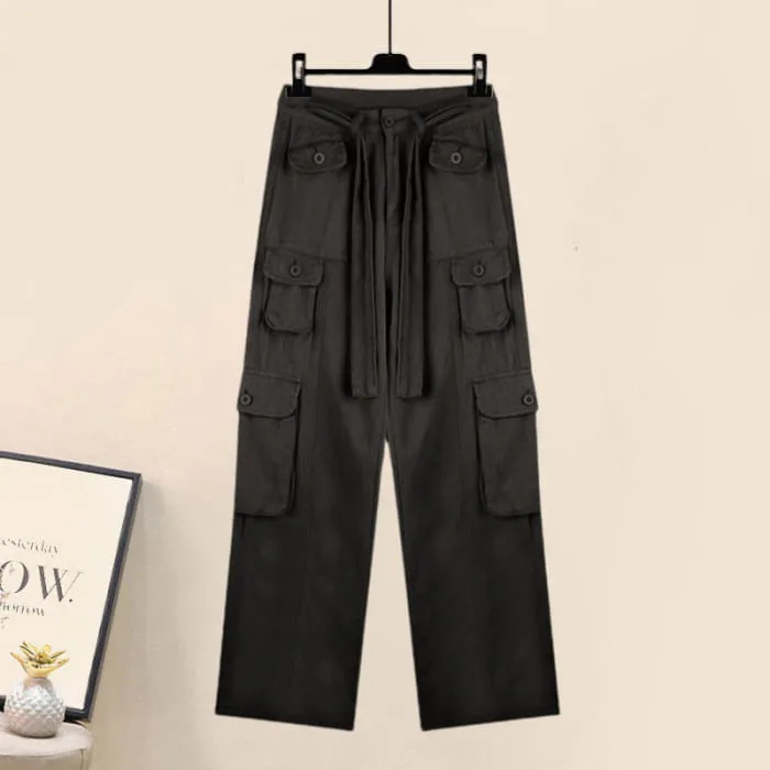 Denim Top Casual Pocketed Cargo Pants