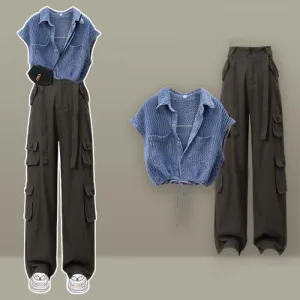 Denim Top Casual Pocketed Cargo Pants