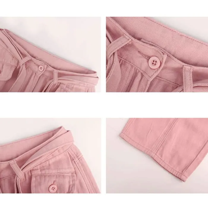 Denim Top Casual Pocketed Cargo Pants
