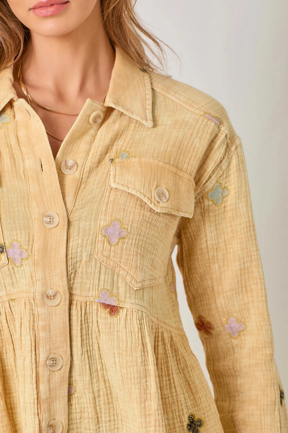 Double Gauze Embroidery Peplum Jacket