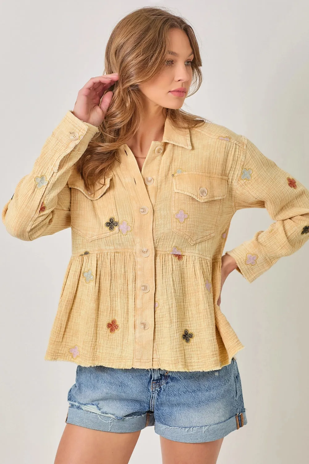 Double Gauze Embroidery Peplum Jacket