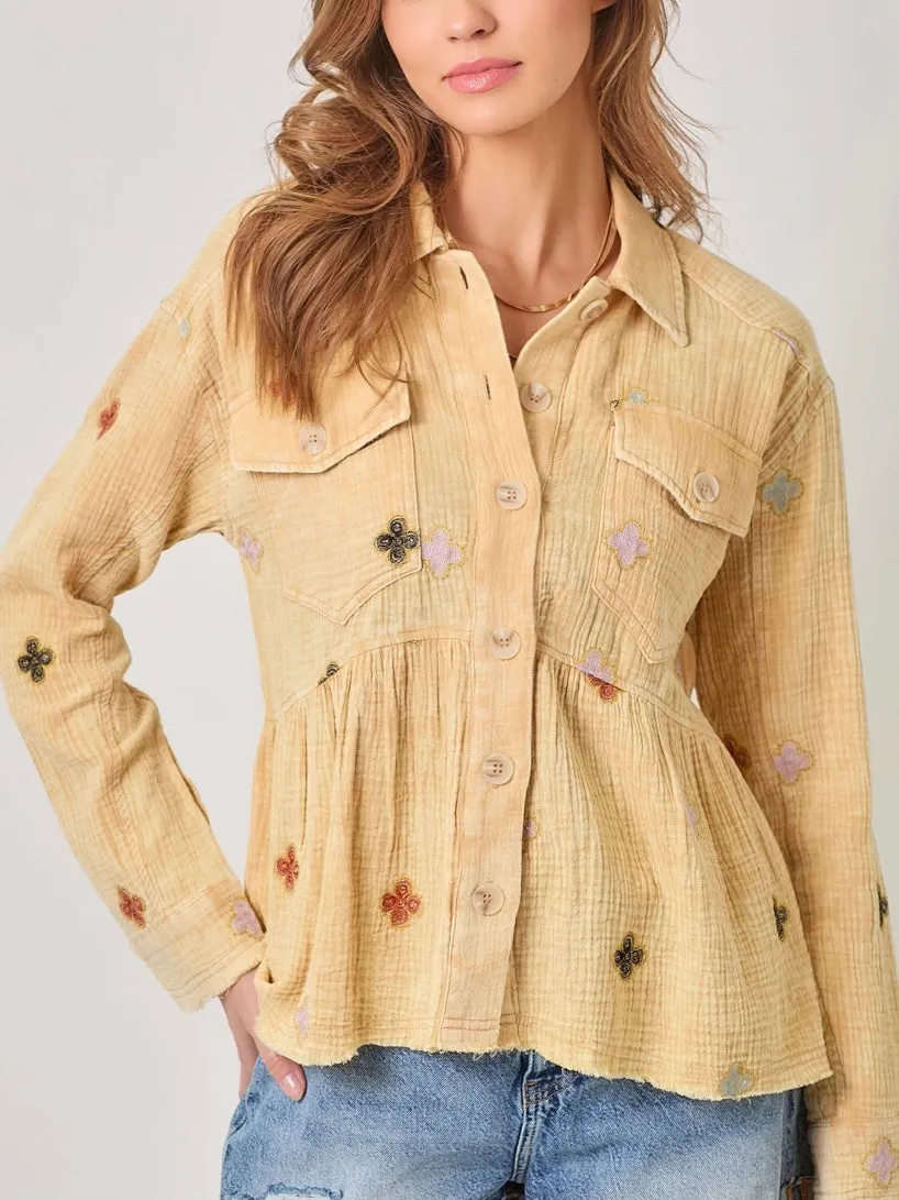 Double Gauze Embroidery Peplum Jacket