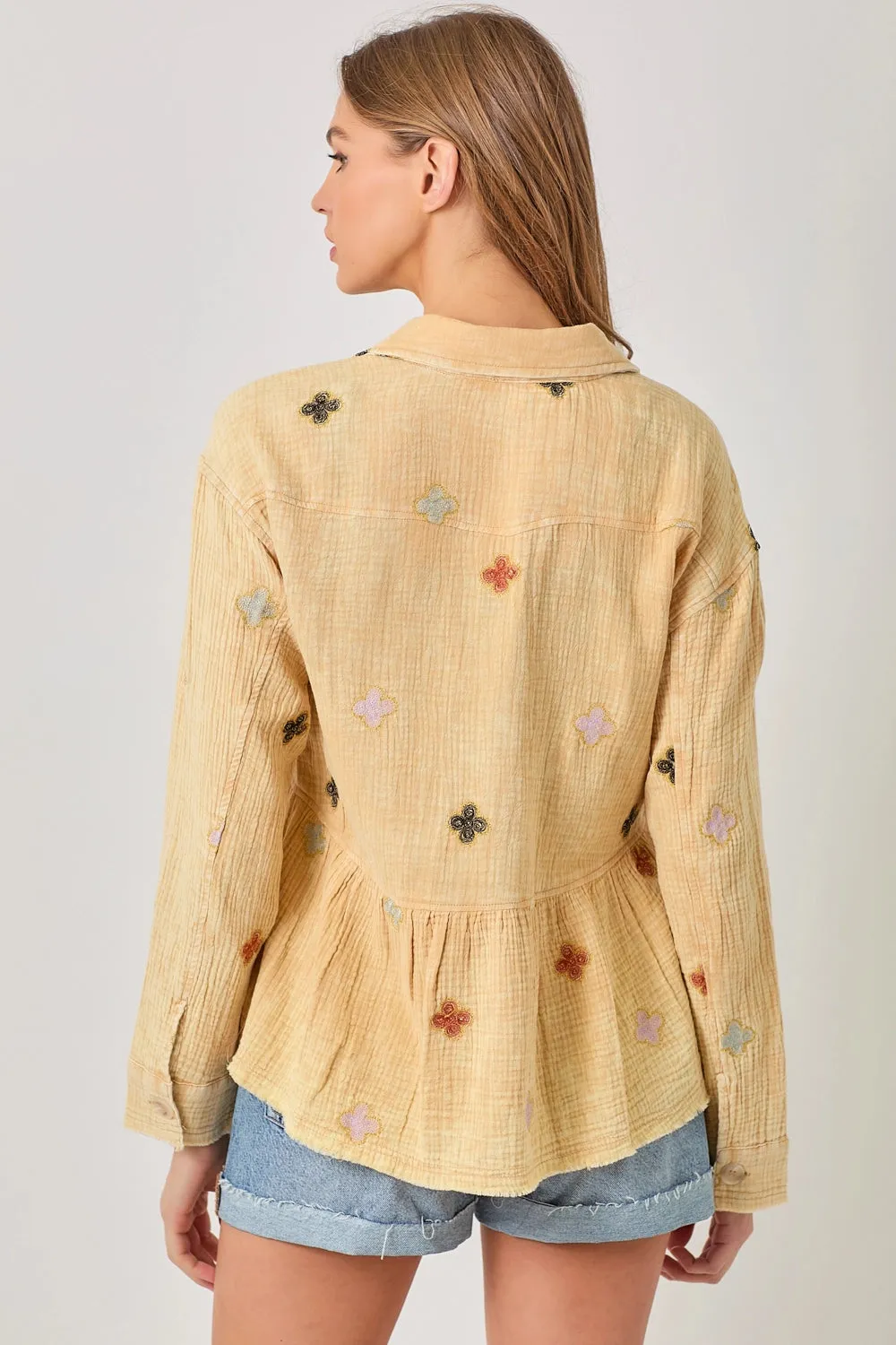 Double Gauze Embroidery Peplum Jacket