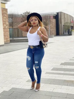 Double Knee Ripped Jeans-Dark Blue
