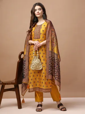 Embroidered & Ethnic motifs printed kurta with pant & dupatta
