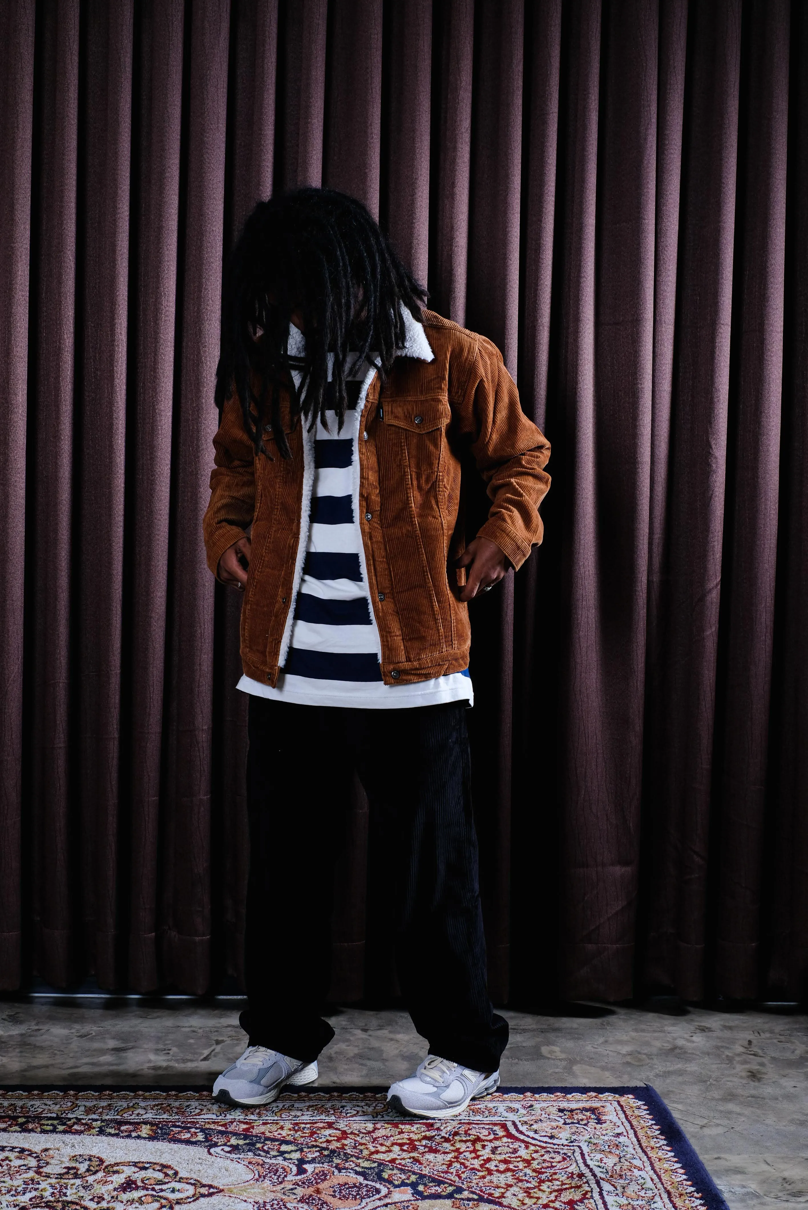 EMPIRE SOLID BROWN CORDUROY TRUCKER SHERPA JACKET