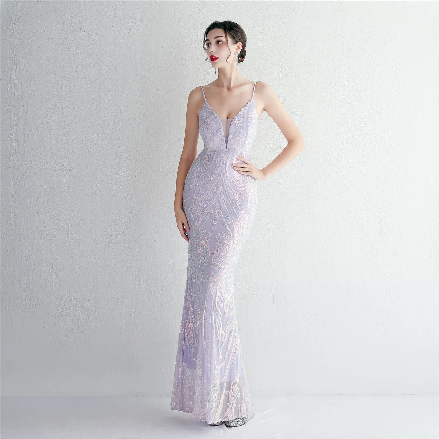 Expensive Party Stylish Long Layered Sequin Costume Dress