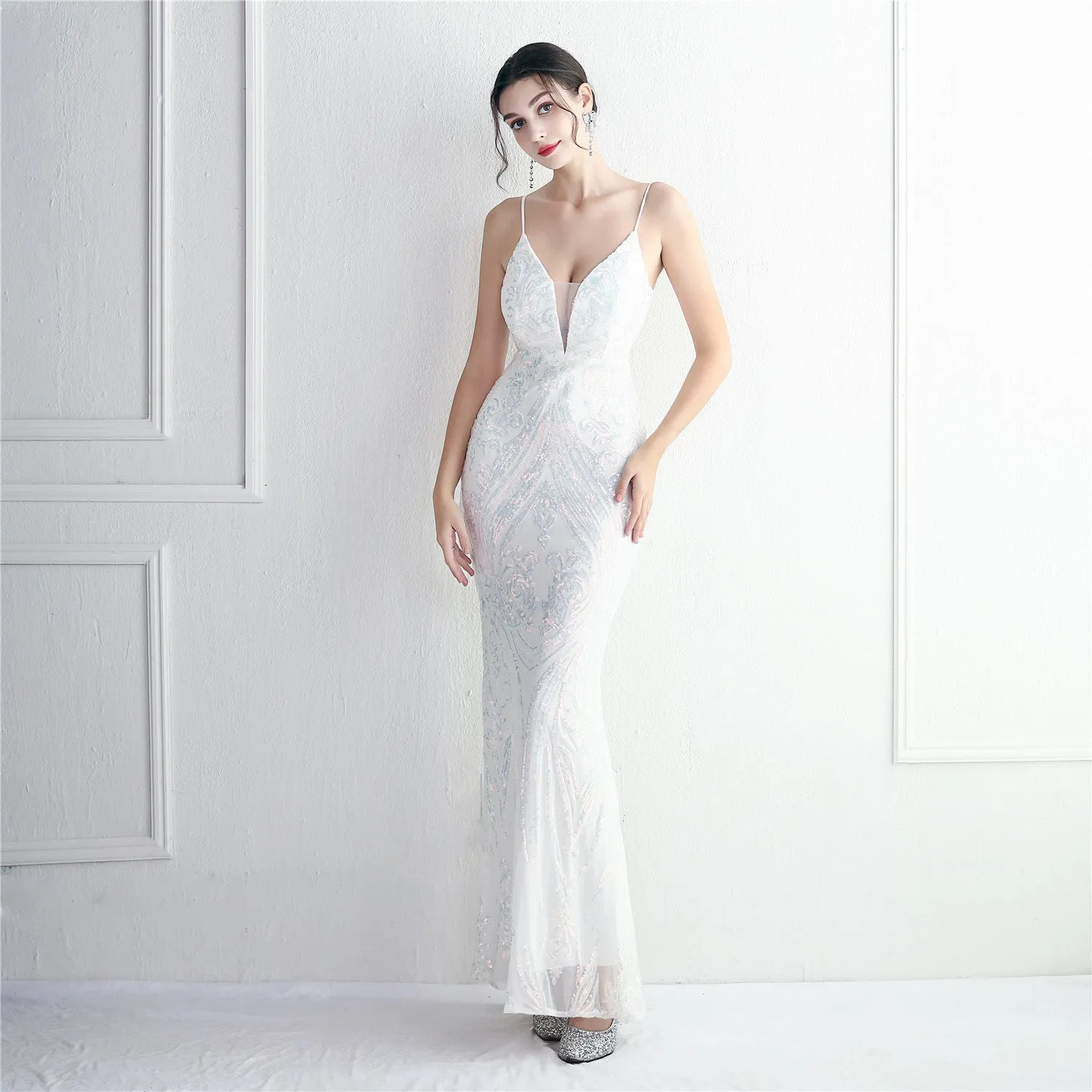 Expensive Party Stylish Long Layered Sequin Costume Dress