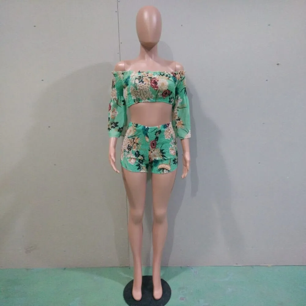 Floral Print Casual Two Piece Women's Romper Set