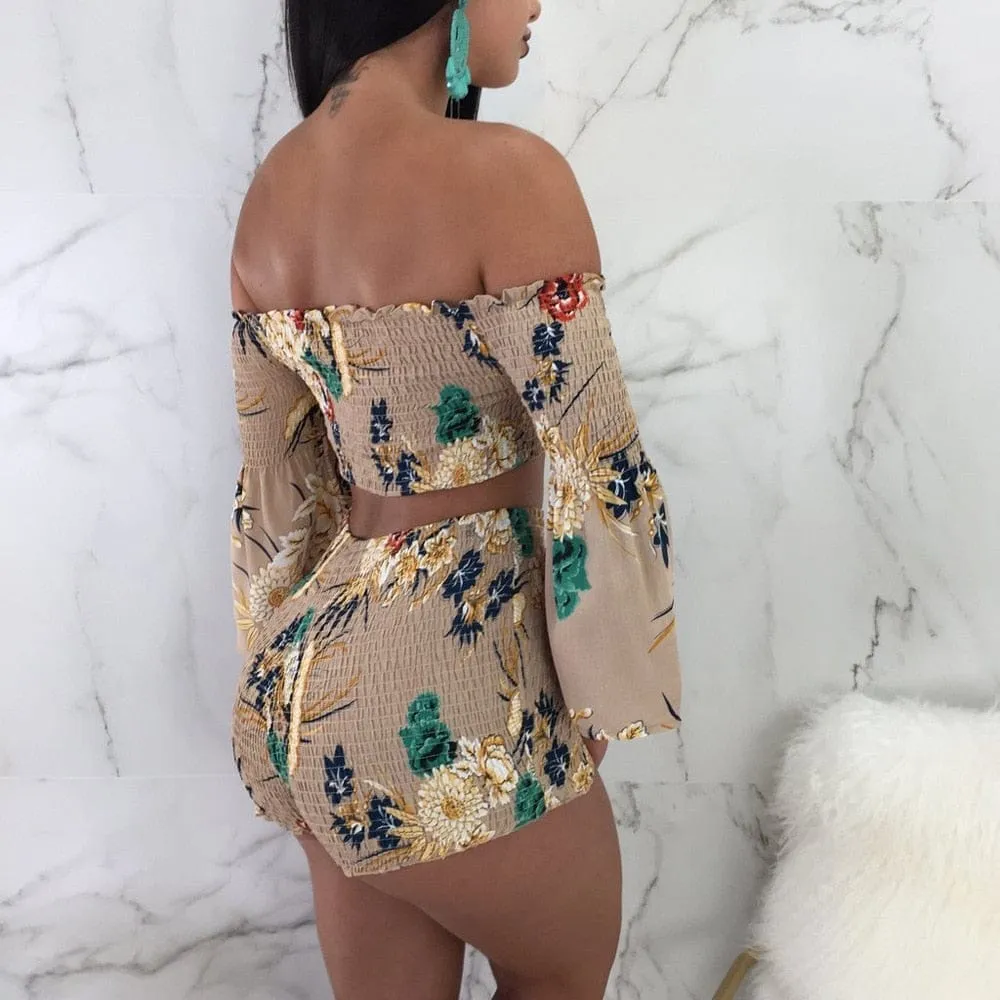Floral Print Casual Two Piece Women's Romper Set