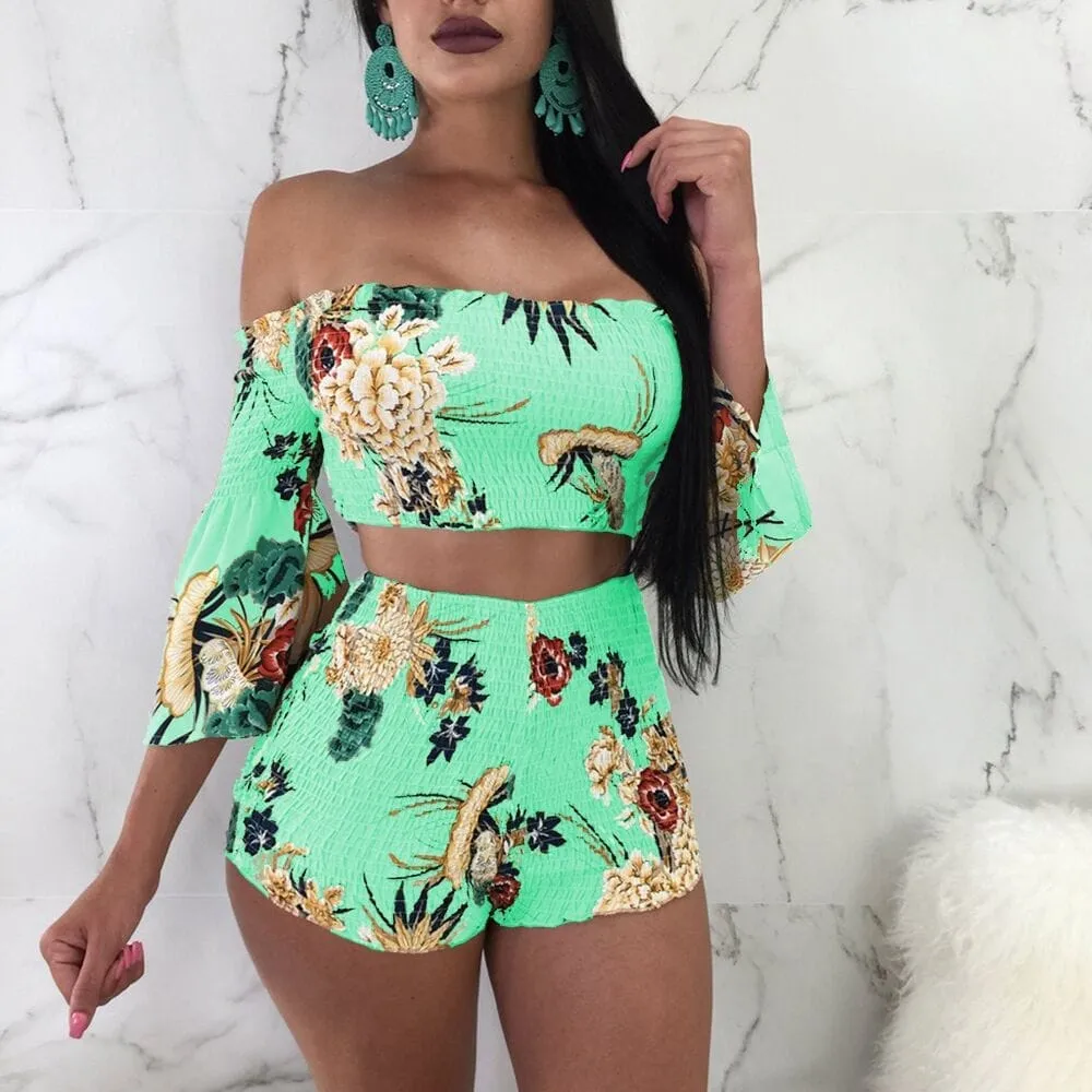 Floral Print Casual Two Piece Women's Romper Set