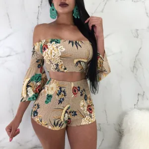 Floral Print Casual Two Piece Women's Romper Set