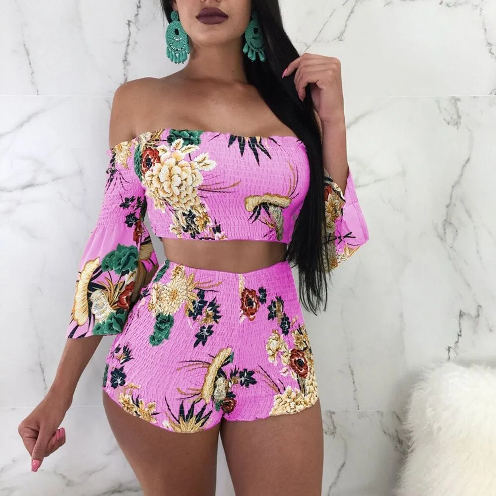 Floral Print Casual Two Piece Women's Romper Set