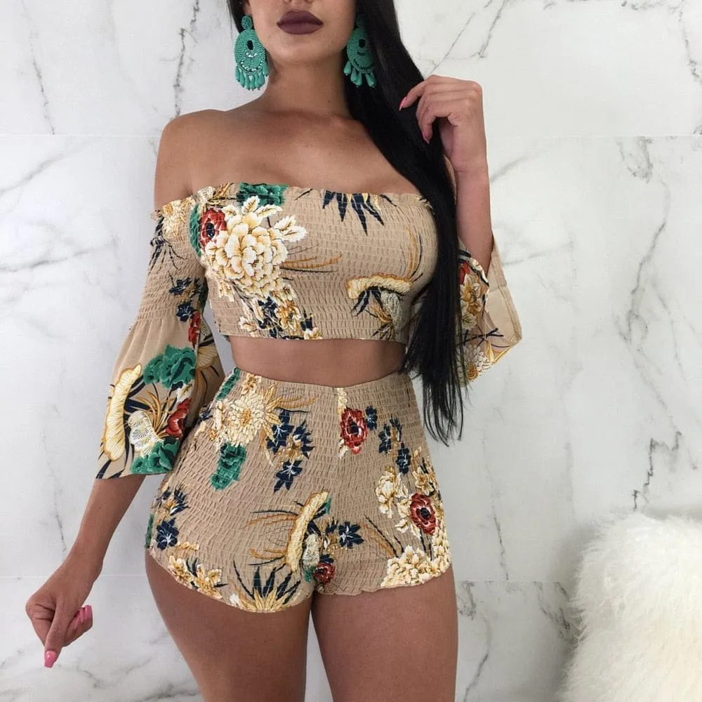 Floral Print Casual Two Piece Women's Romper Set