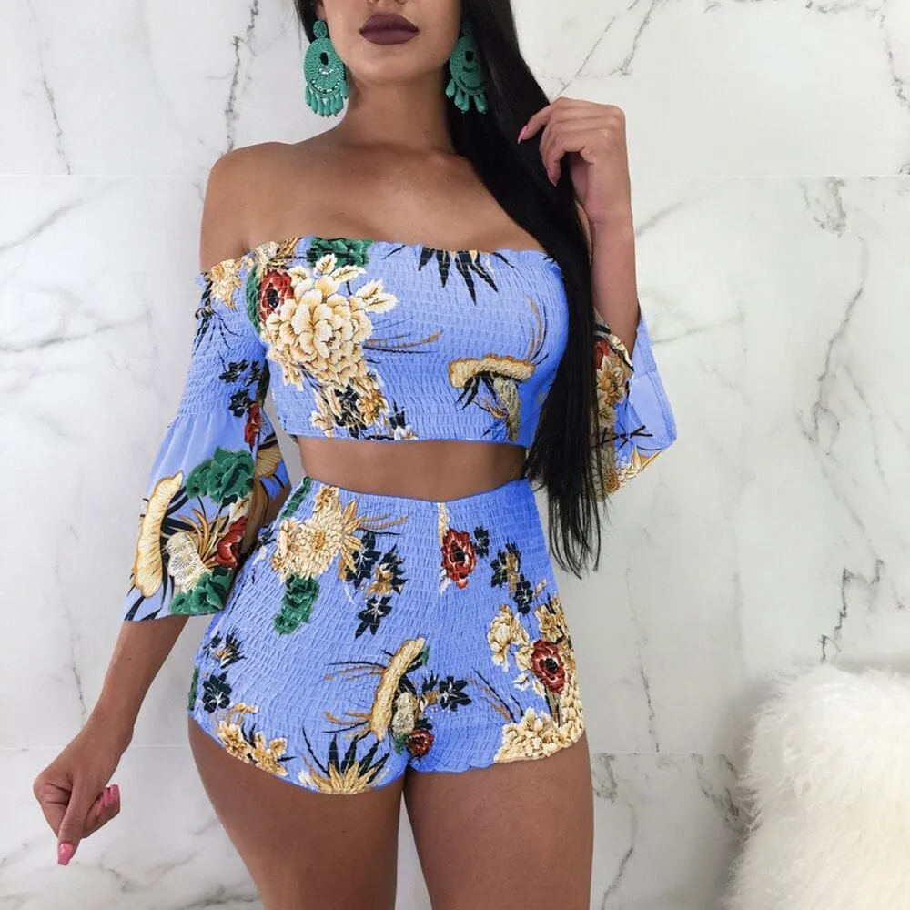 Floral Print Casual Two Piece Women's Romper Set